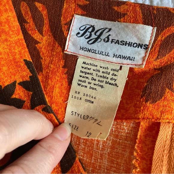 Vintage 70s Hawaiian dress BG’s fashions maxi bold orange floral print Small - Picture 8 of 16